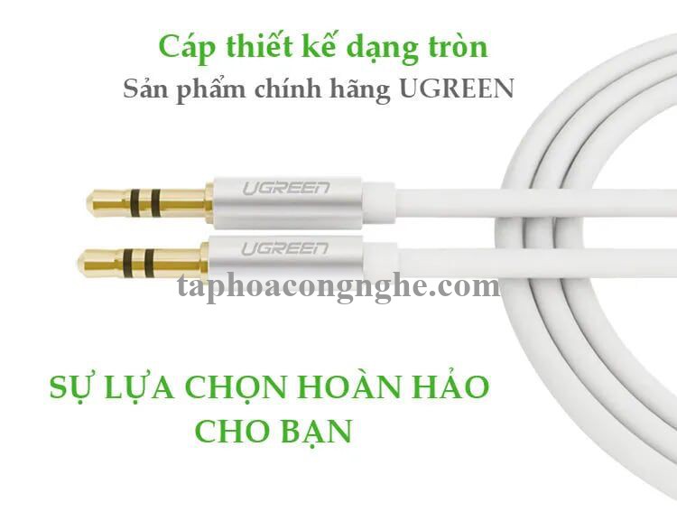 Ugreen 10762 0.5M màu Trắng Cáp âm thanh 2 đầu 3.5mm dương dây dẹt AV119 30010762